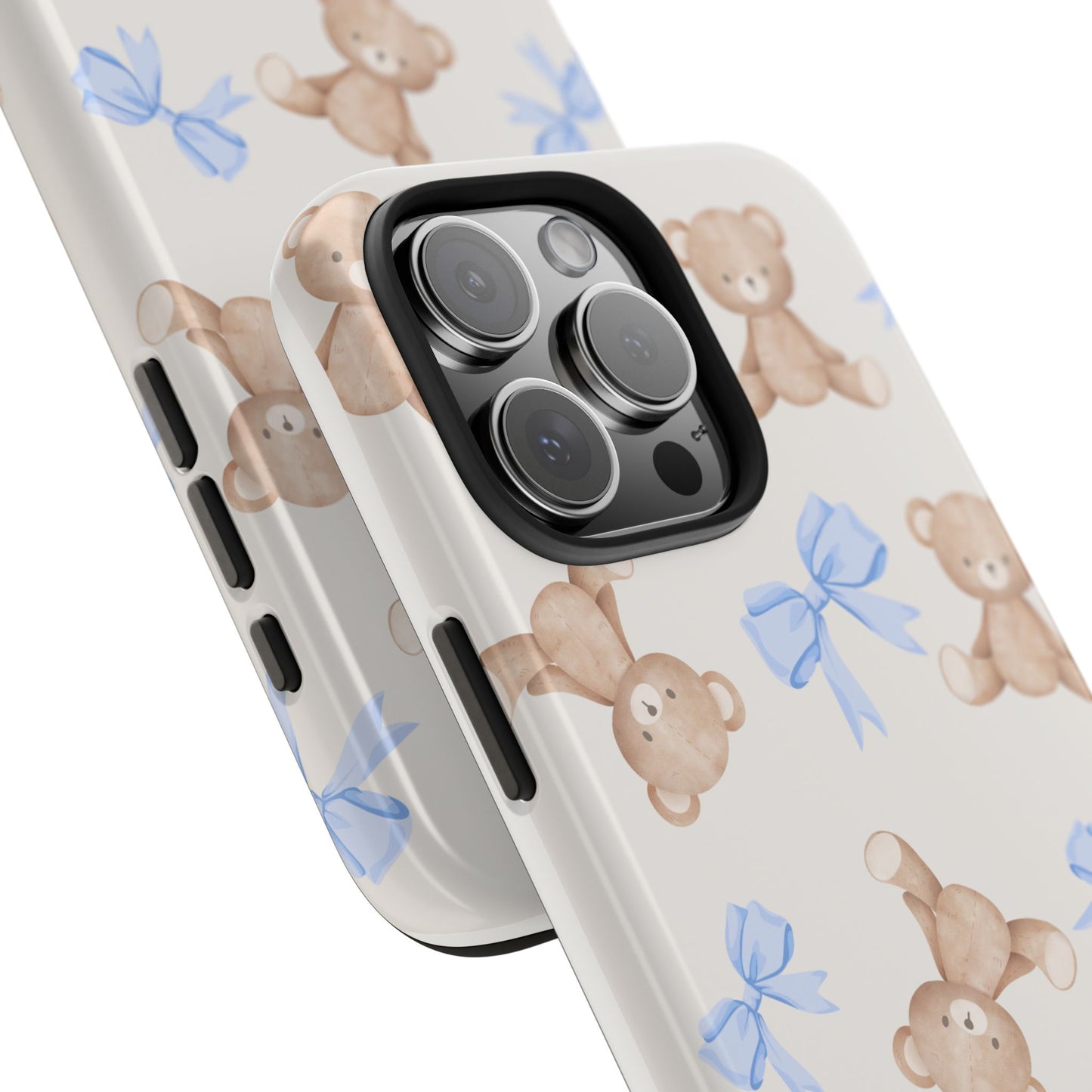 Teddy Bear Phone Case with Blue Bows