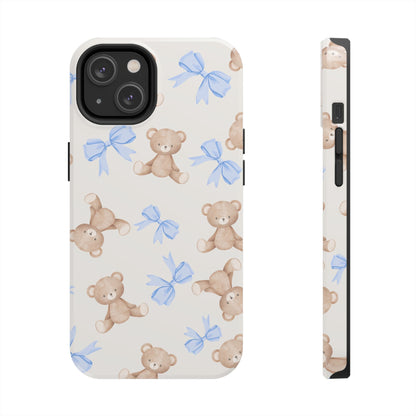 Teddy Bear Phone Case with Blue Bows