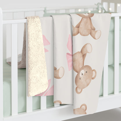 Teddy Bear Sherpa Blanket — Pink Coquette Bows