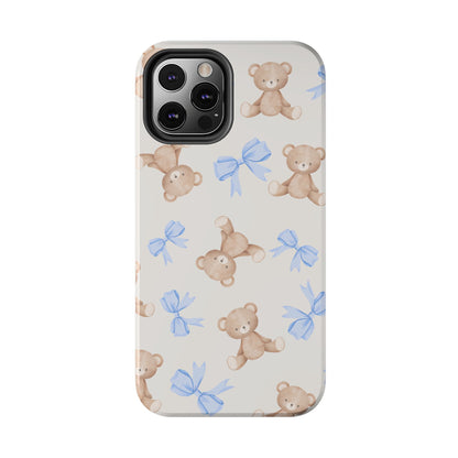 Teddy Bear Phone Case with Blue Bows
