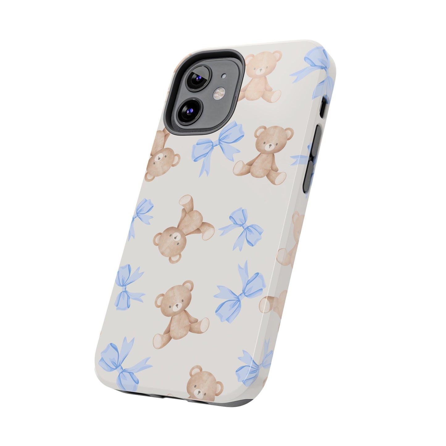 Teddy Bear Pattern Tough Phone Case — Cute Blue Bows