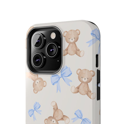 Teddy Bear Phone Case with Blue Bows