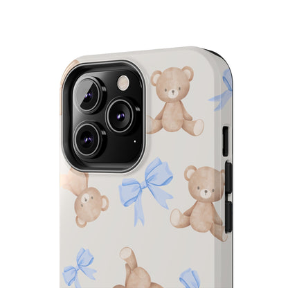 Teddy Bear Pattern Tough Phone Case — Cute Blue Bows