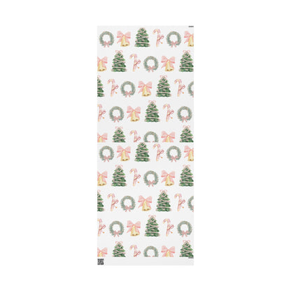 Christmas Wreath & Tree Wrapping Paper Roll – Pastel Holiday Gift Wrap