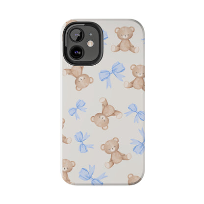 Teddy Bear Phone Case with Blue Bows
