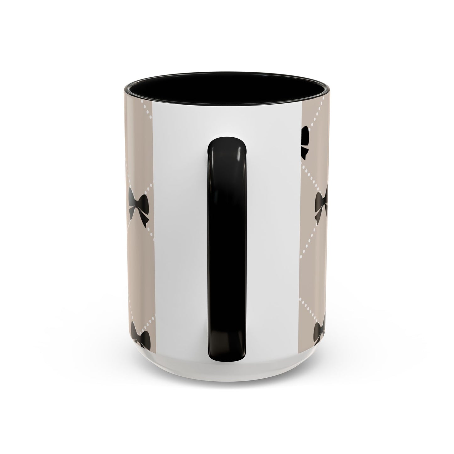 Pearl & Black Bow Accent Coffee Mug — Decorative 11/15oz Ceramic