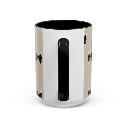 Pearl & Black Bow Accent Coffee Mug — Decorative 11/15oz Ceramic