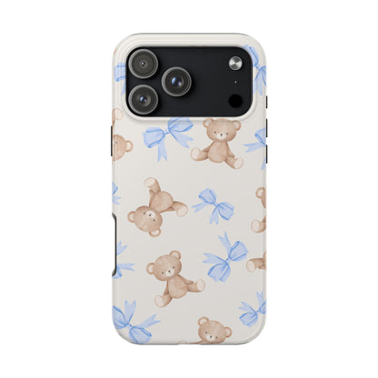 Teddy Bear Pattern Tough Phone Case — Cute Blue Bows