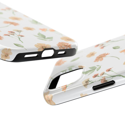 Floral Peach Watercolor Tough Phone Case — Protective Botanical iPhone Case