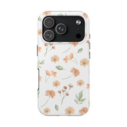 Floral Peach Watercolor Tough Phone Case — Protective Botanical iPhone Case