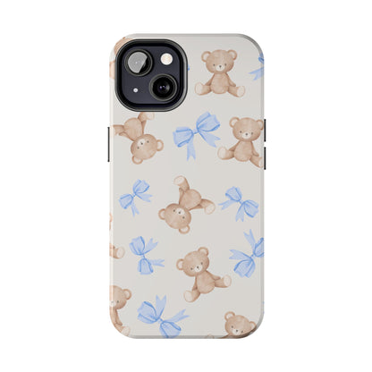 Teddy Bear Phone Case with Blue Bows