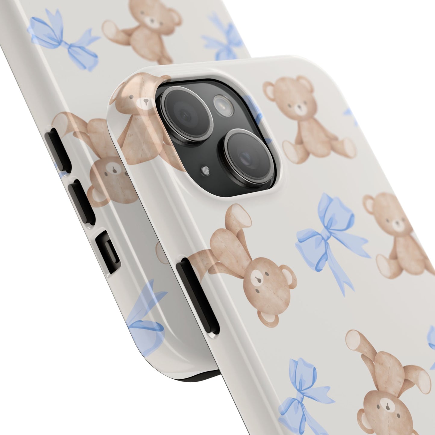 Teddy Bear Pattern Tough Phone Case — Cute Blue Bows