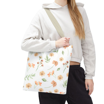 Floral Watercolor Tote Bag – Peach Blossom Pattern, Lightweight Everyday Market Tote