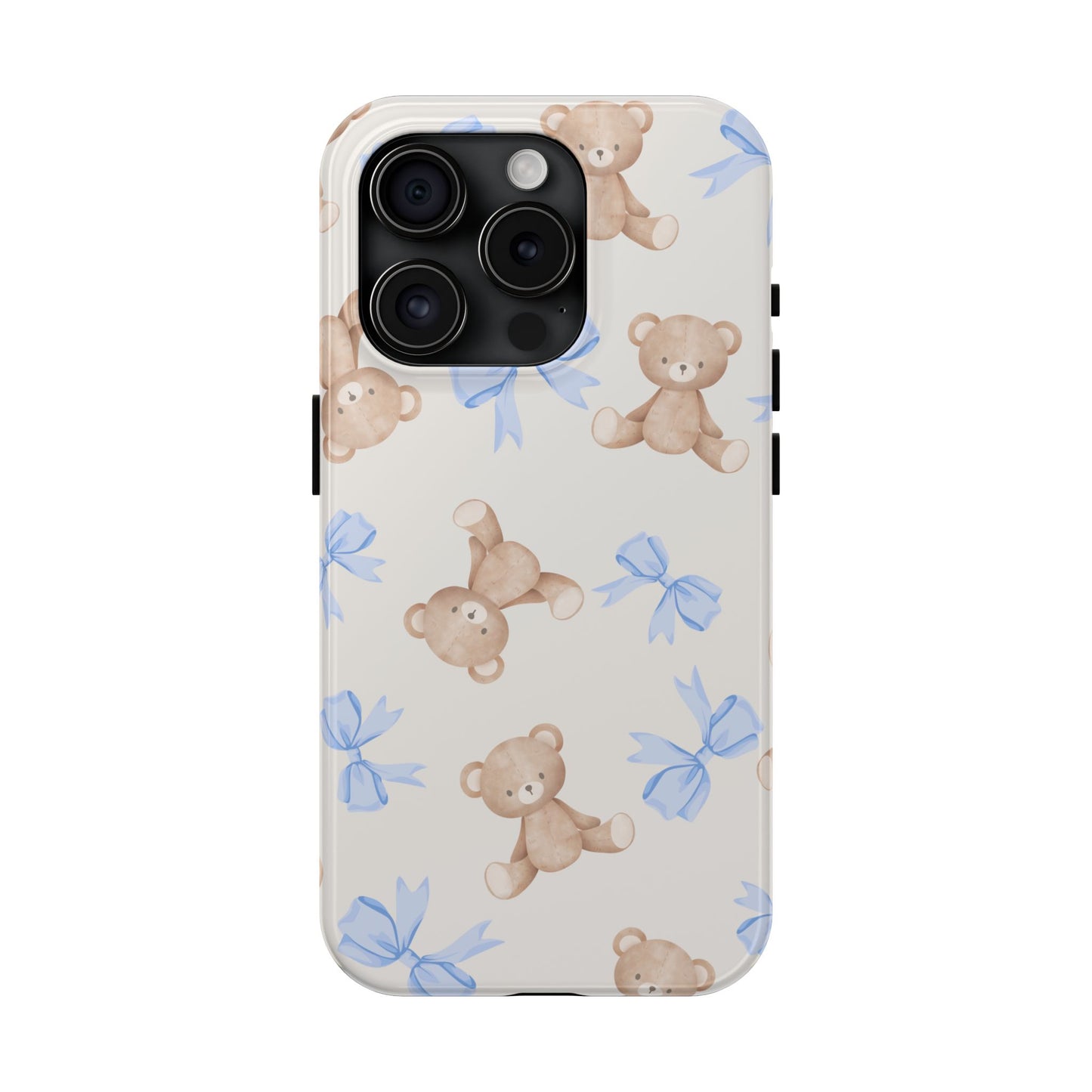 Teddy Bear Pattern Tough Phone Case — Cute Blue Bows