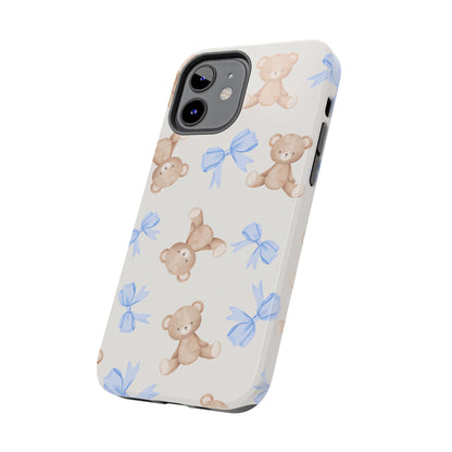 Teddy Bear Pattern Tough Phone Case — Cute Blue Bows