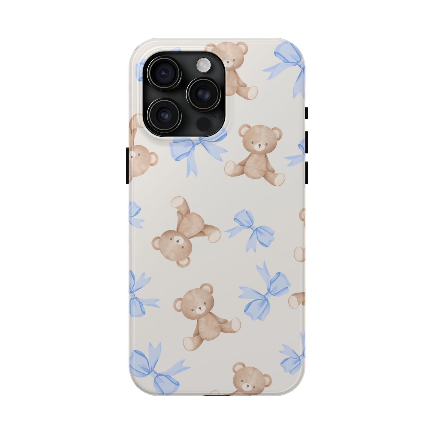 Teddy Bear Pattern Tough Phone Case — Cute Blue Bows