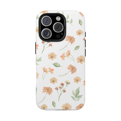 Floral Peach Watercolor Tough Phone Case — Protective Botanical iPhone Case