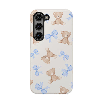 Teddy Bear Pattern Tough Phone Case — Cute Blue Bows
