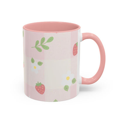 Strawberry Accent Coffee Mug — Pink or Green Interior (11oz & 15oz)