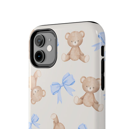 Teddy Bear Pattern Tough Phone Case — Cute Blue Bows