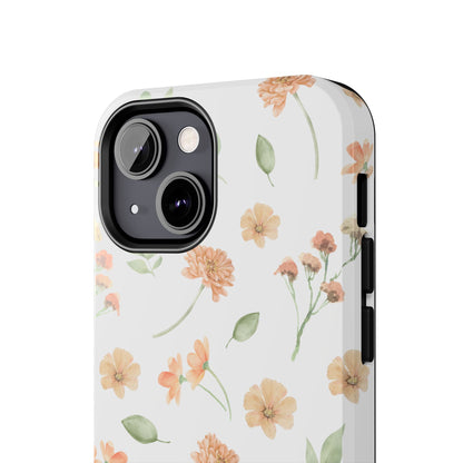 Floral Peach Watercolor Tough Phone Case — Protective Botanical iPhone Case