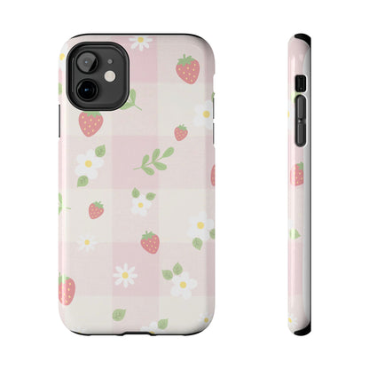 Strawberries & Flowers Tough Phone Case — Floral Fruit Protective Cover