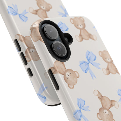 Teddy Bear Pattern Tough Phone Case — Cute Blue Bows