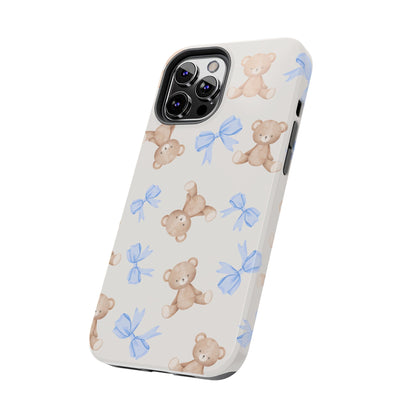 Teddy Bear Phone Case with Blue Bows