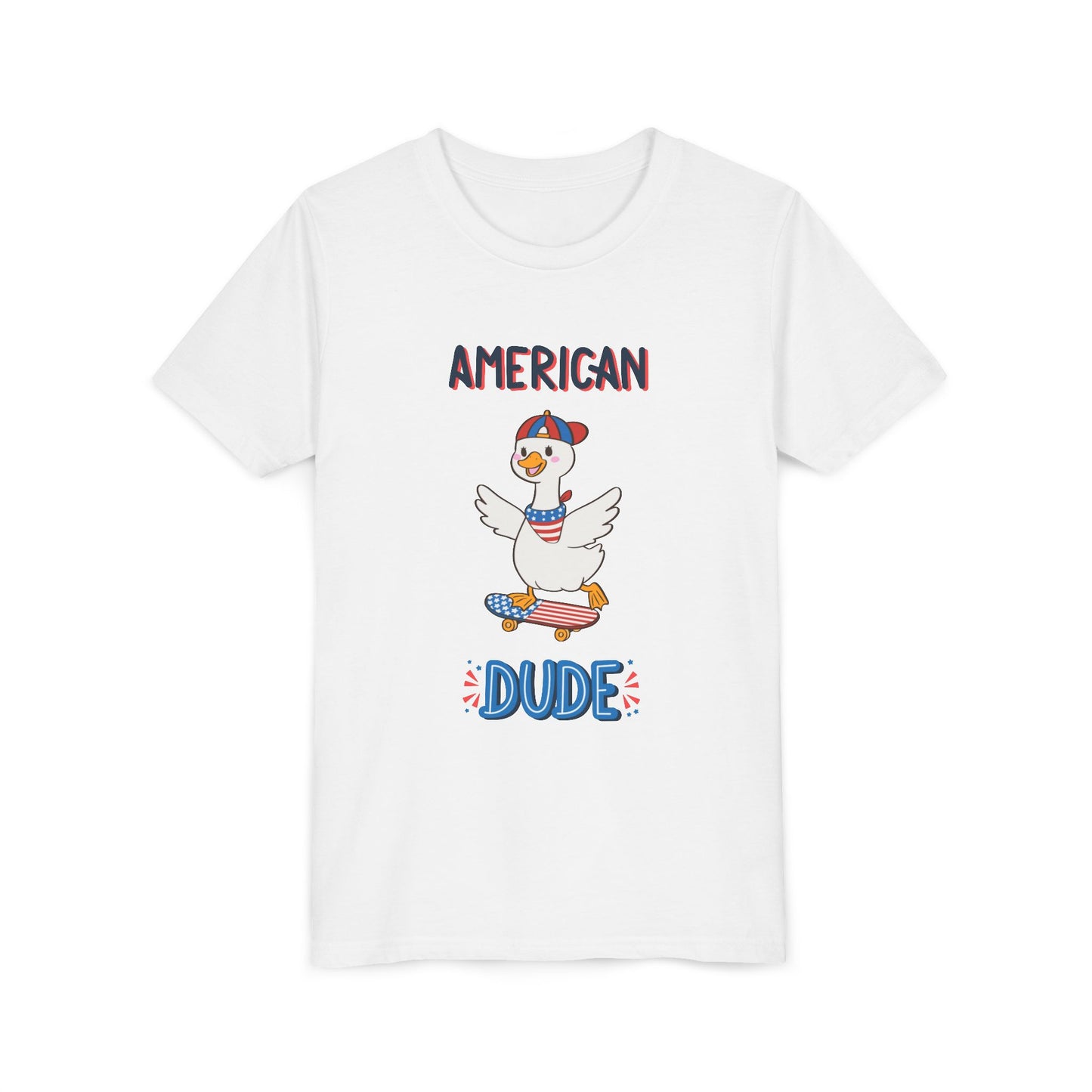 Youth Tee — "American Dude" Skateboarding Duck Graphic