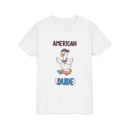 Youth Tee — "American Dude" Skateboarding Duck Graphic