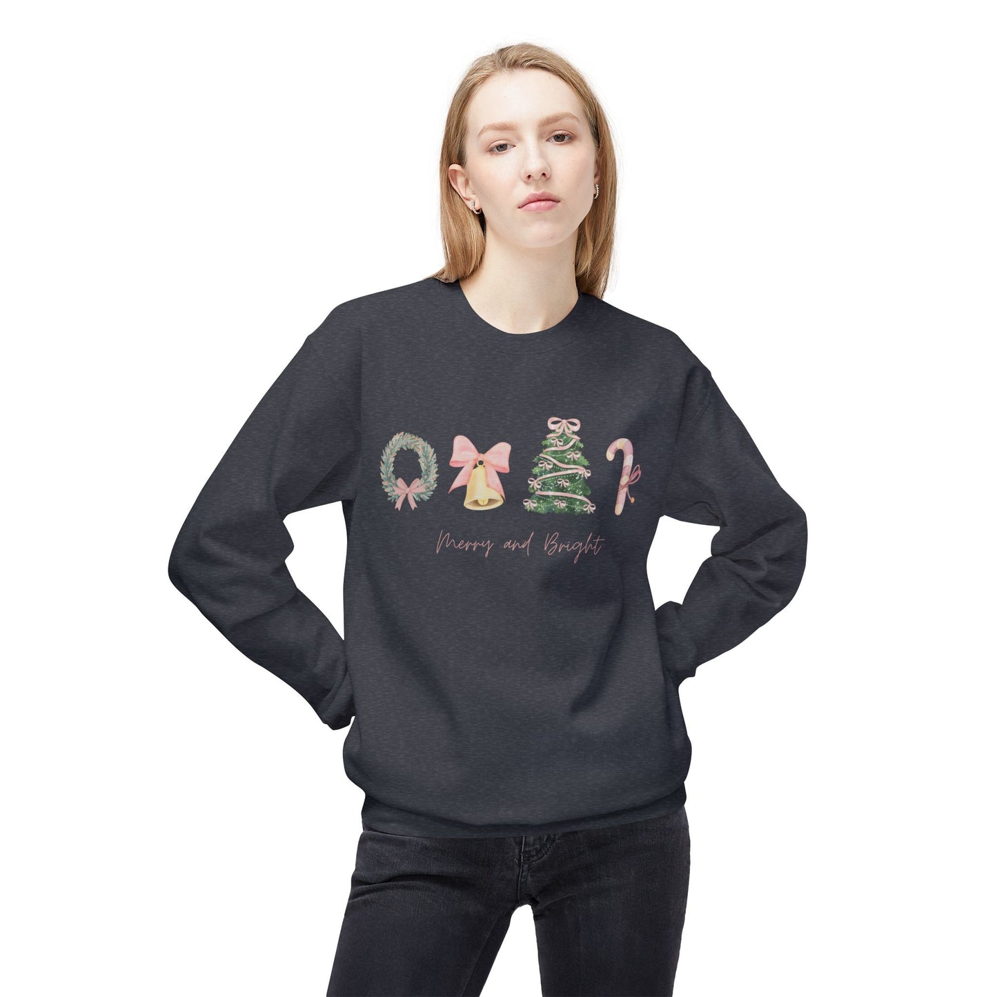 Pink Christmas Icons Crewneck Sweatshirt – Merry and Bright Holiday Pullover