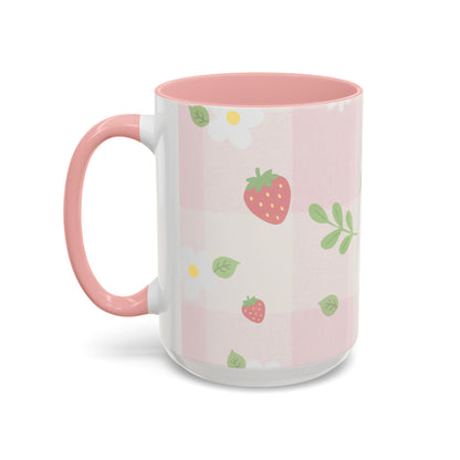 Strawberry Accent Coffee Mug — Pink or Green Interior (11oz & 15oz)