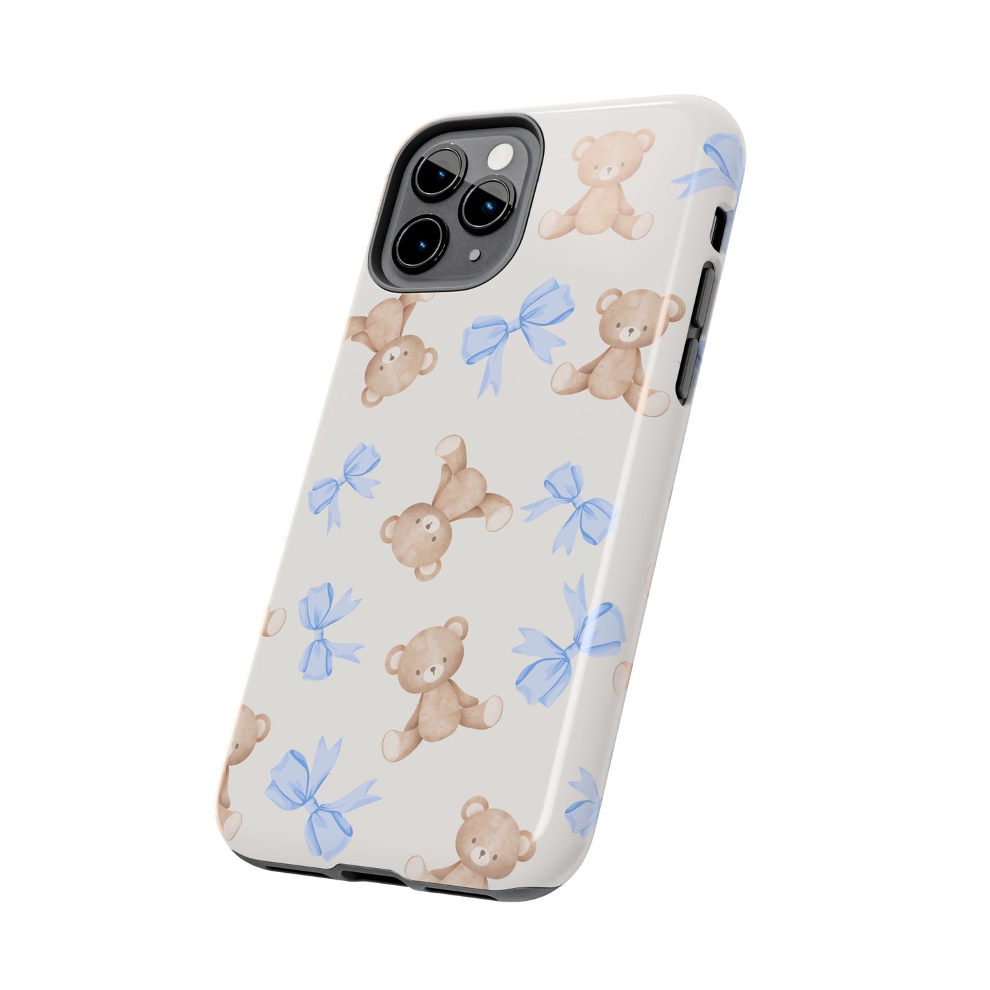 Teddy Bear Phone Case with Blue Bows