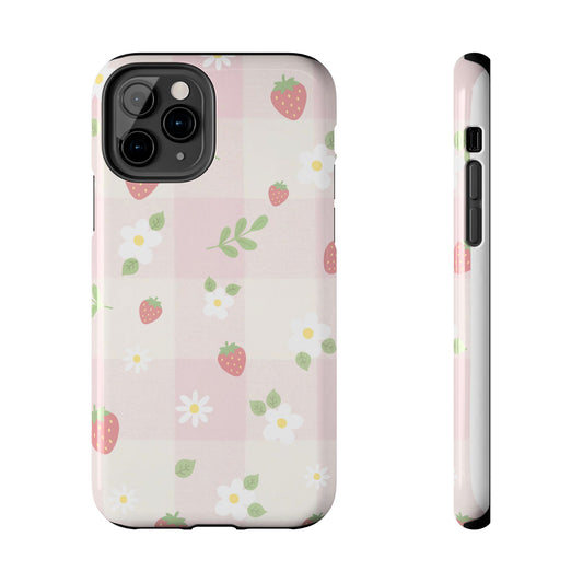 Strawberries & Flowers Tough Phone Case — Floral Fruit Protective Cover