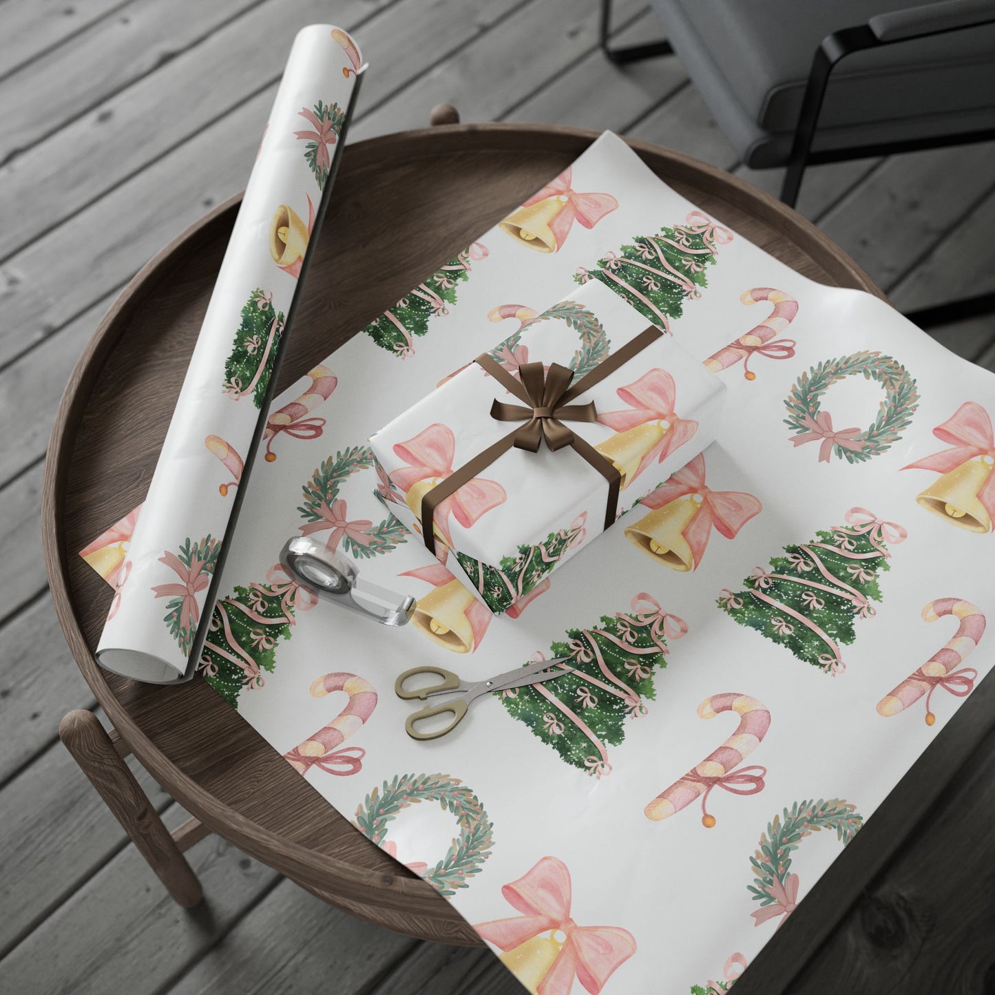 Christmas Wreath & Tree Wrapping Paper Roll – Pastel Holiday Gift Wrap