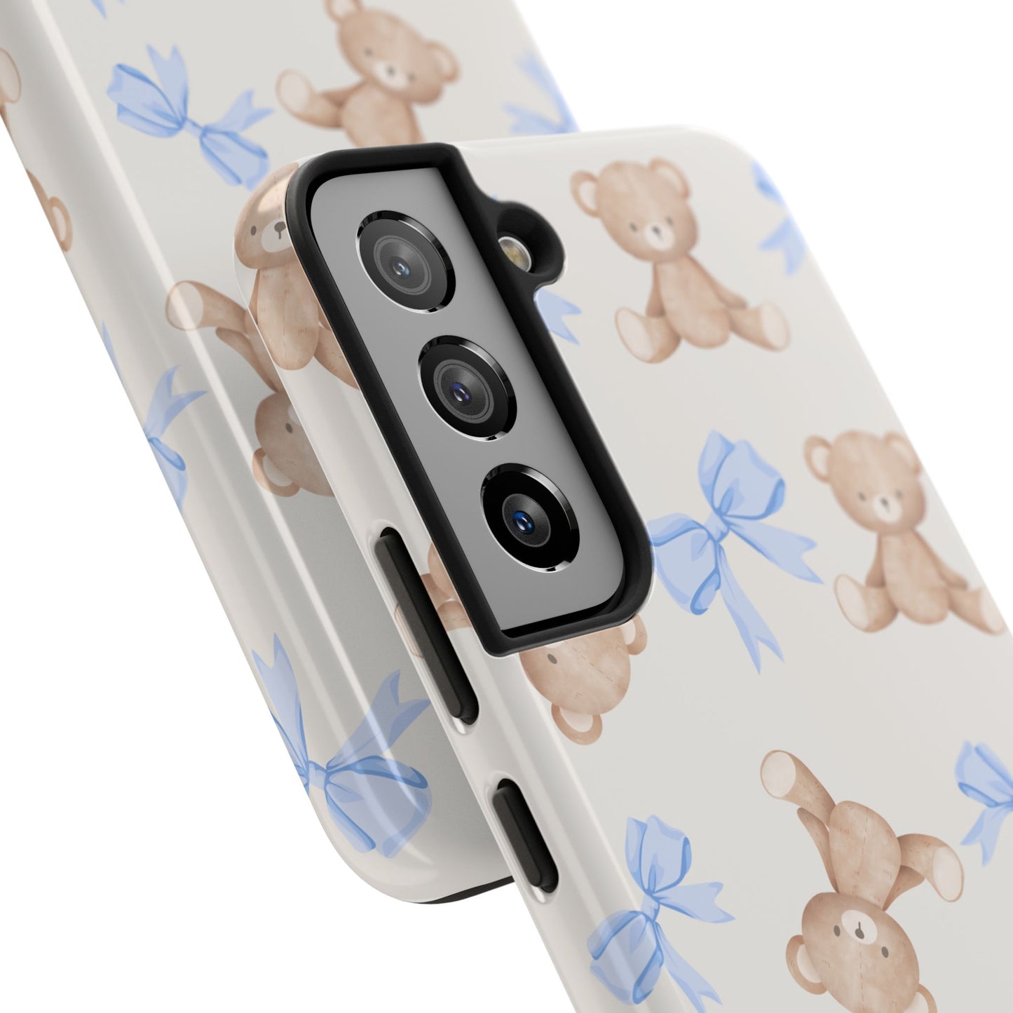 Teddy Bear Pattern Tough Phone Case — Cute Blue Bows