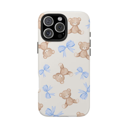 Teddy Bear Phone Case with Blue Bows