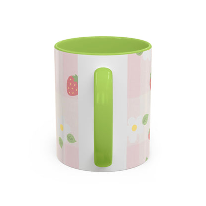 Strawberry Accent Coffee Mug — Pink or Green Interior (11oz & 15oz)