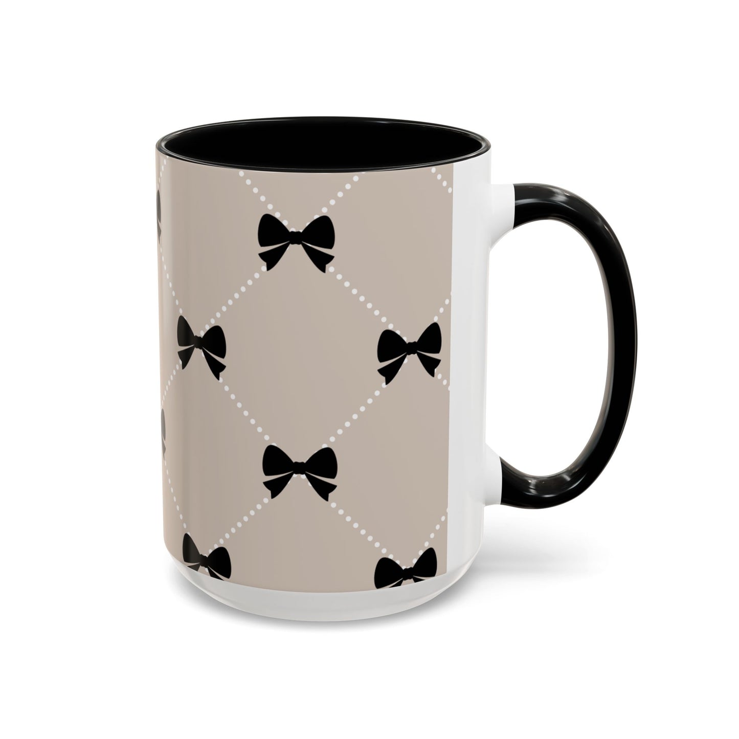 Pearl & Black Bow Accent Coffee Mug — Decorative 11/15oz Ceramic