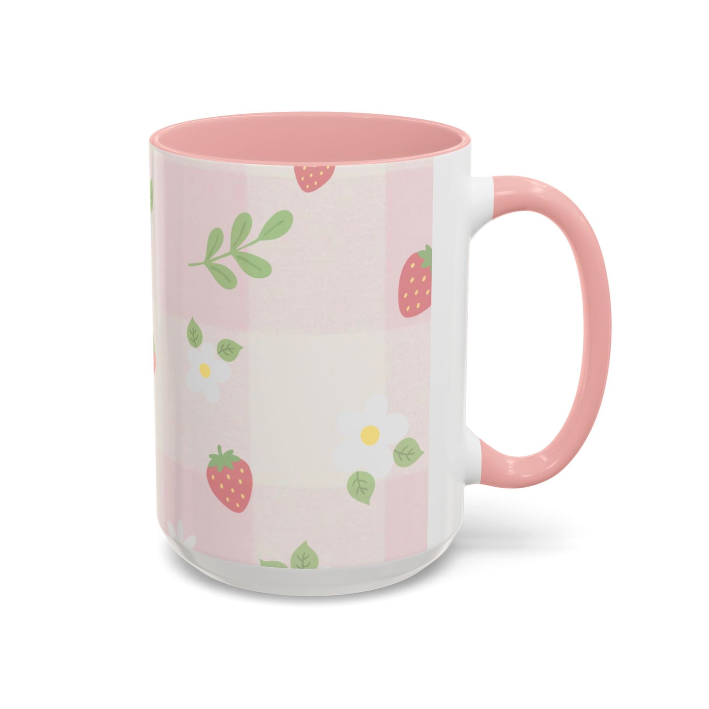 Strawberry Accent Coffee Mug — Pink or Green Interior (11oz & 15oz)