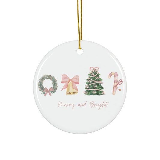 Pink Christmas Decorative Ceramic Ornament — Double-Sided Holiday Décor (1–10pcs)