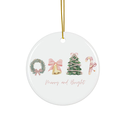 Pink Christmas Decorative Ceramic Ornament — Double-Sided Holiday Décor (1–10pcs)