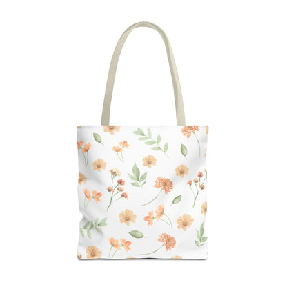 Floral Watercolor Tote Bag – Peach Blossom Pattern, Lightweight Everyday Market Tote