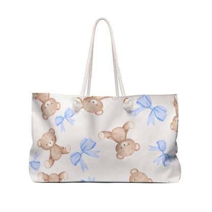 Teddy Bear Weekender Bag — Cute Blue Bow Travel Duffel