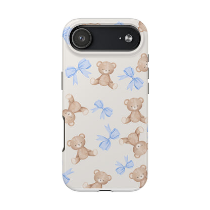 Teddy Bear Phone Case with Blue Bows