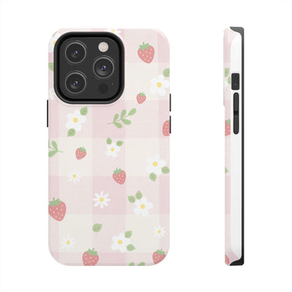 Strawberries & Flowers Tough Phone Case — Floral Fruit Protective Cover