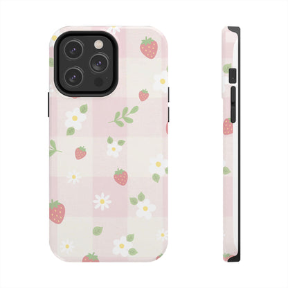 Strawberries & Flowers Tough Phone Case — Floral Fruit Protective Cover