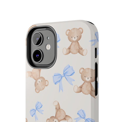 Teddy Bear Phone Case with Blue Bows
