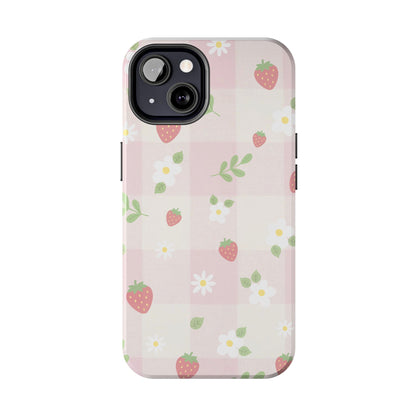 Strawberries & Flowers Tough Phone Case — Floral Fruit Protective Cover