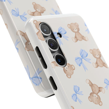 Teddy Bear Phone Case with Blue Bows